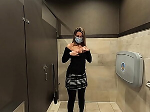 Slut wife gets naked in public bathroom