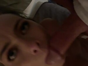 Slutwife on her knees deepthroating cock