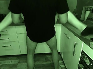 The neighbor's husband is asleep and we fuck quickly in the kitchen BLACK SOCKS, NIGHT VISION
