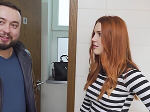 VIP4K. Hunter fucks gorgeous redhead in public restroom