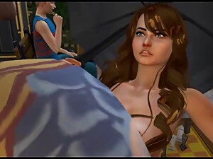 Sex on a chess table under an umbrella with a red-haired girl  Porno Game 3d